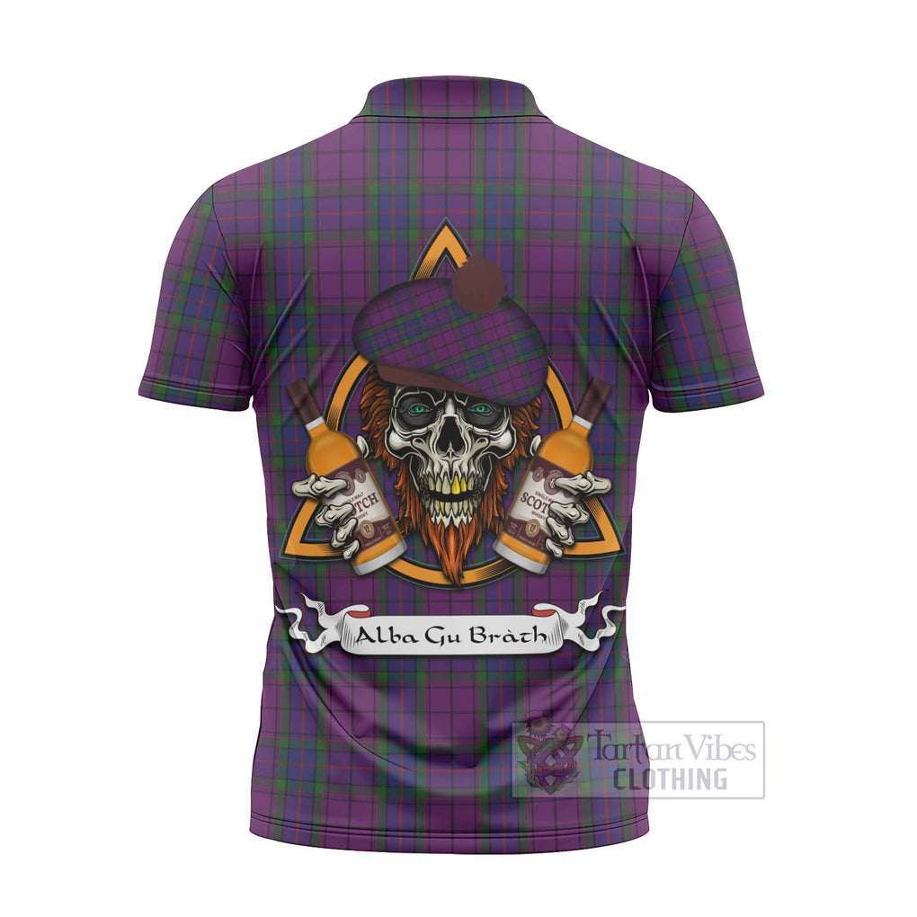 Tartan Vibes Clothing Wardlaw Tartan Zipper Polo Shirt with Family Crest and Bearded Skull Holding Bottles of Whiskey