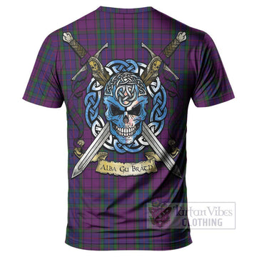 Wardlaw Tartan T-Shirt with Family Crest Celtic Skull Style