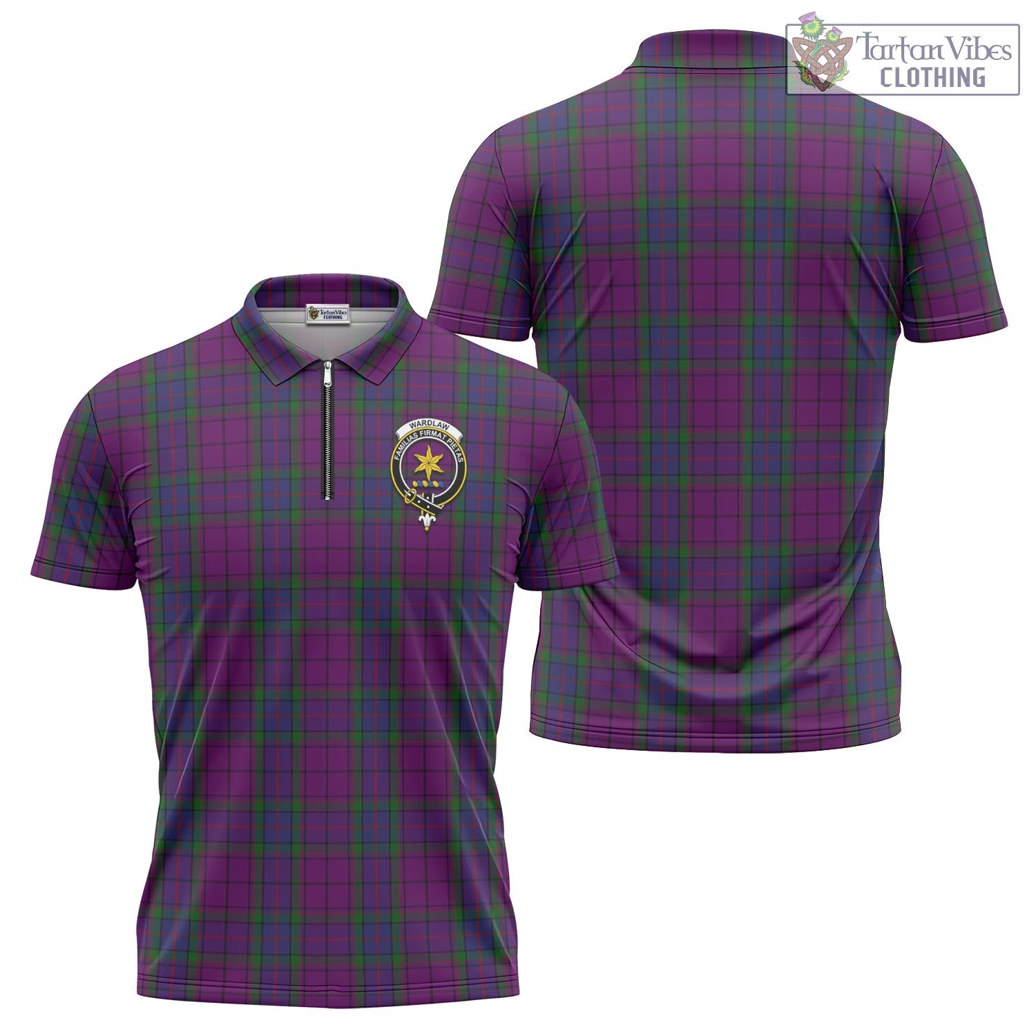 Tartan Vibes Clothing Wardlaw Tartan Zipper Polo Shirt with Family Crest