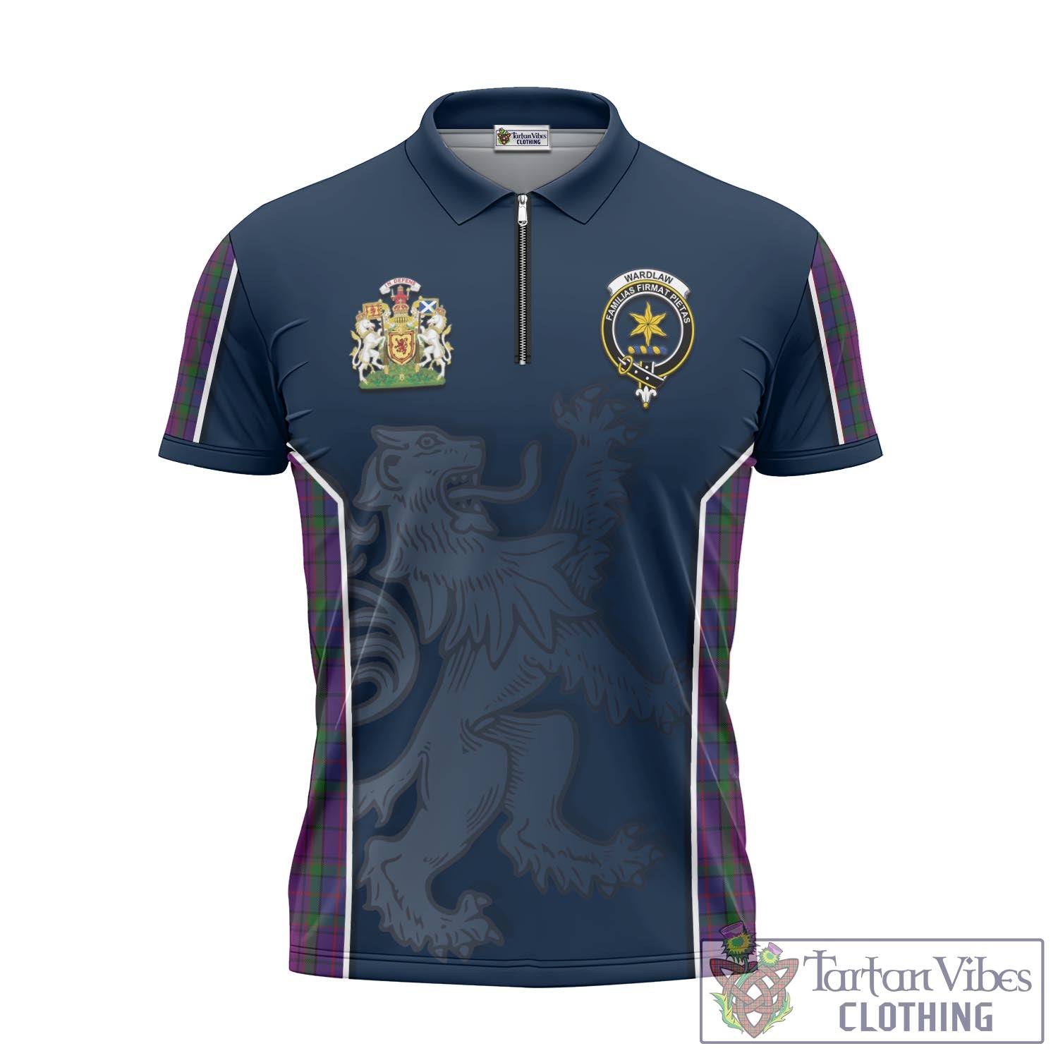 Tartan Vibes Clothing Wardlaw Tartan Zipper Polo Shirt with Family Crest and Lion Rampant Vibes Sport Style