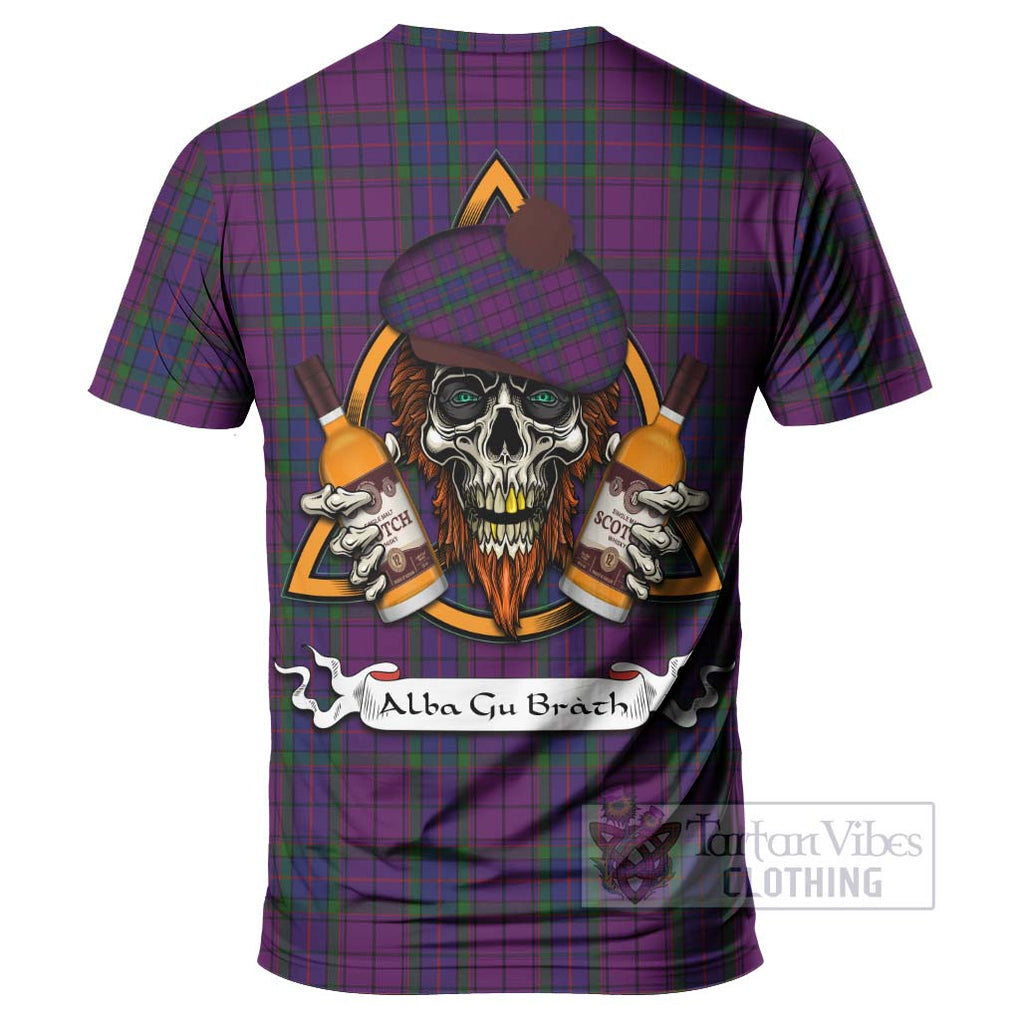 Tartan Vibes Clothing Wardlaw Tartan T-Shirt with Family Crest and Bearded Skull Holding Bottles of Whiskey