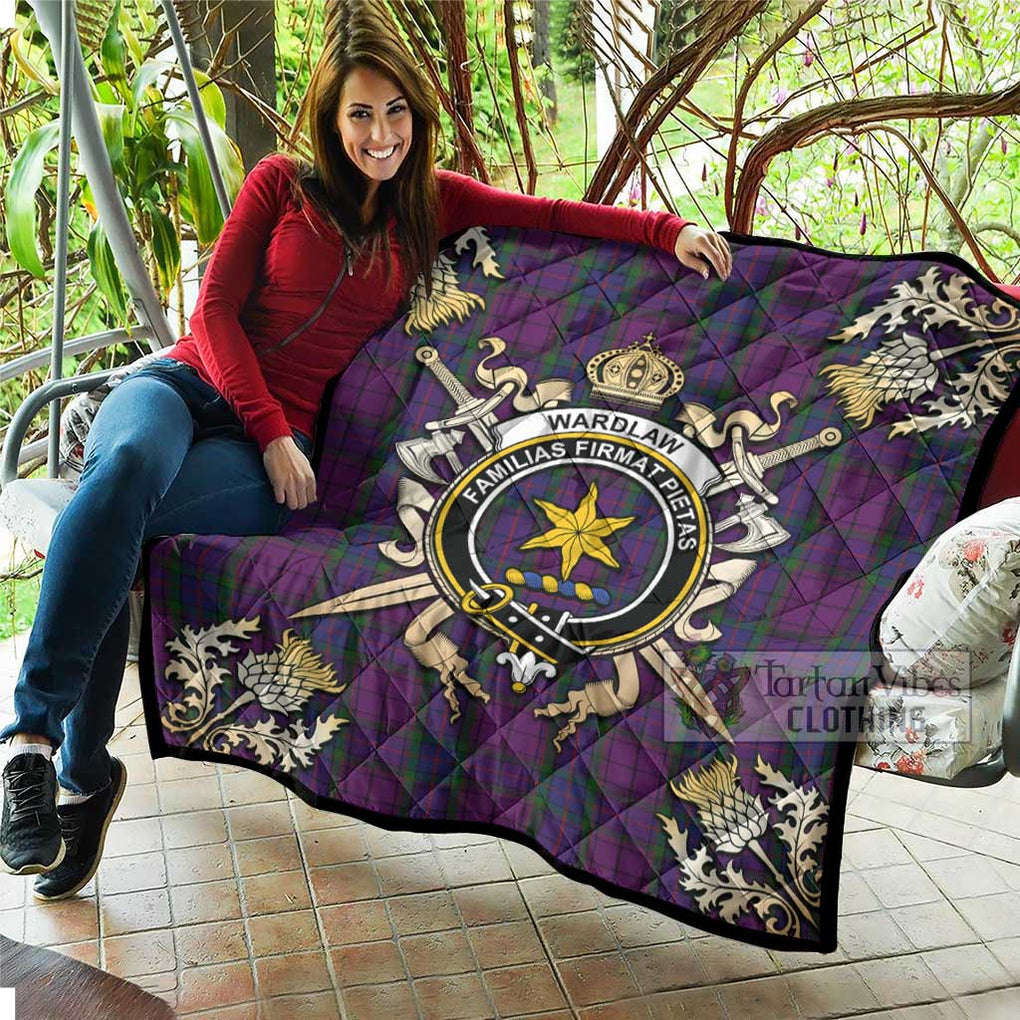 Tartan Vibes Clothing Wardlaw Tartan Quilt with Family Crest and Scottish Golden Courage Shield