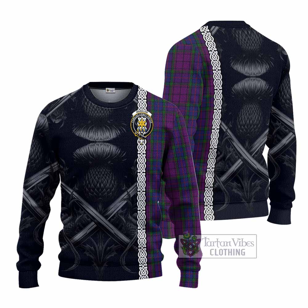 Tartan Vibes Clothing Wardlaw Tartan Knitted Sweater with Family Crest Cross Sword Thistle Celtic Vibes