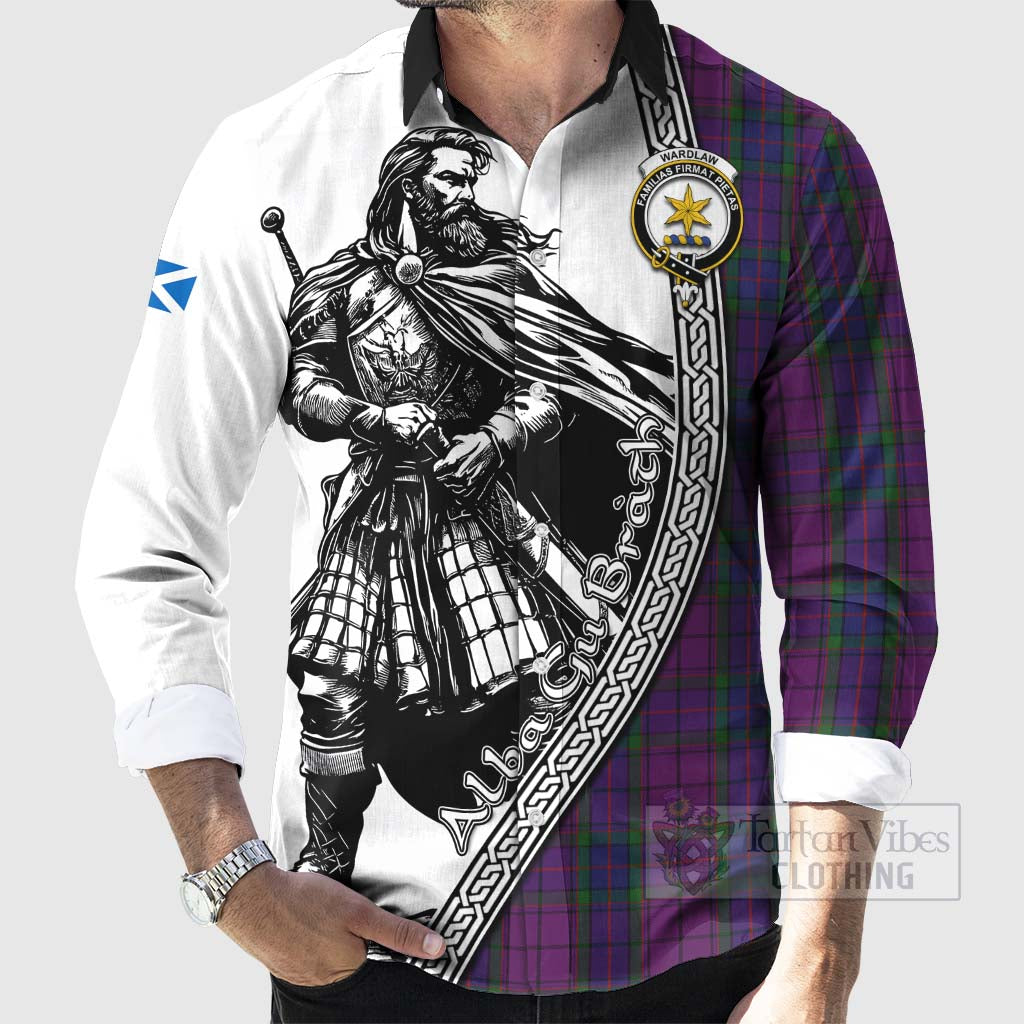 Tartan Vibes Clothing Wardlaw Tartan Clan Crest Long Sleeve Button Shirt with Highlander Warrior Celtic Style