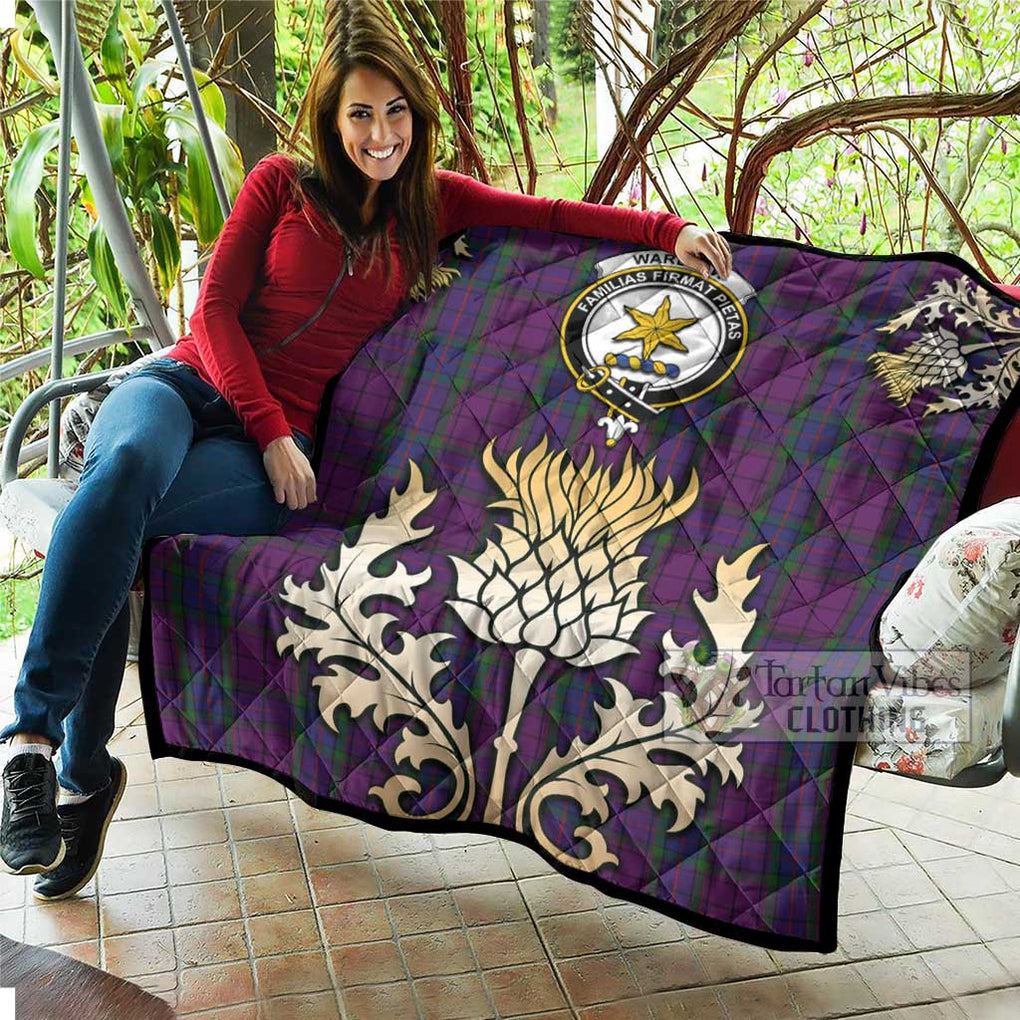 Tartan Vibes Clothing Wardlaw Tartan Quilt with Family Crest and Golden Thistle Style