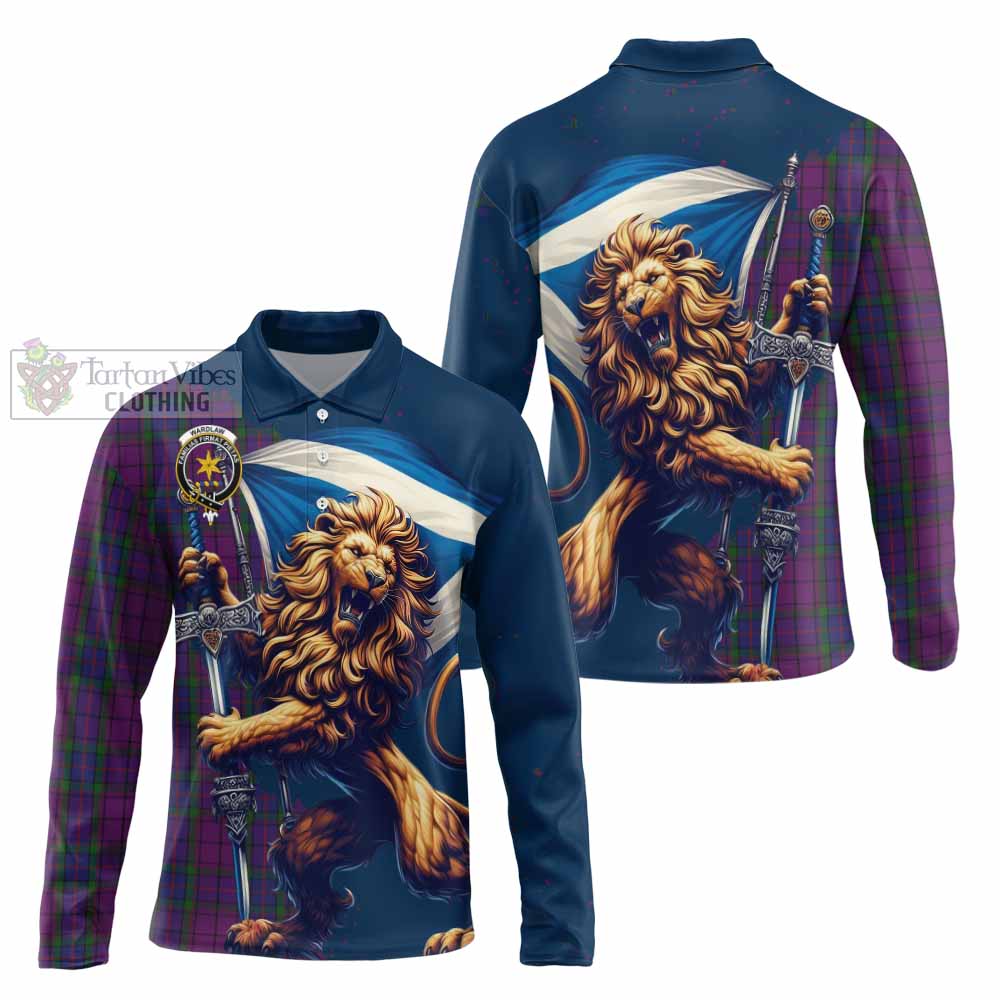 Tartan Vibes Clothing Wardlaw Tartan Family Crest Long Sleeve Polo Shirt with Scottish Majestic Lion