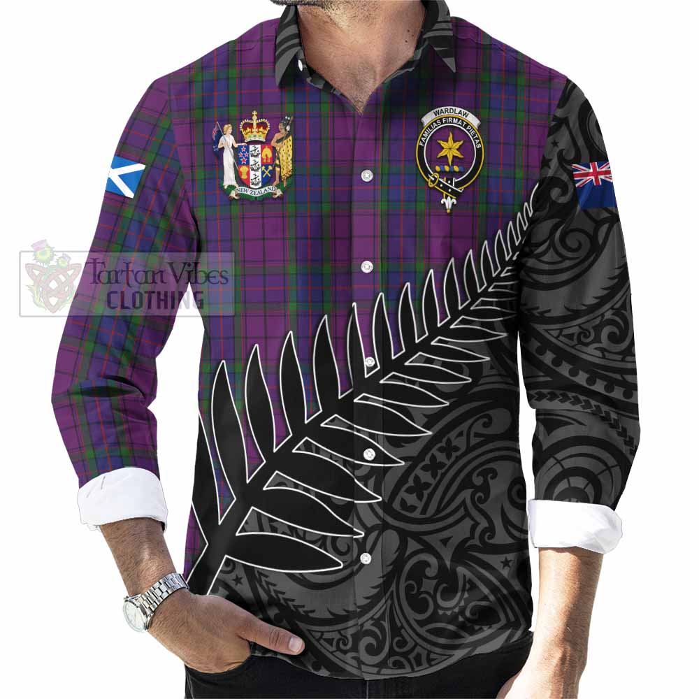 Tartan Vibes Clothing Wardlaw Crest Tartan Long Sleeve Button Shirt with New Zealand Silver Fern Half Style