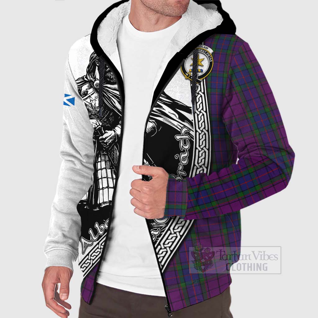 Tartan Vibes Clothing Wardlaw Tartan Clan Crest Sherpa Hoodie with Highlander Warrior Celtic Style