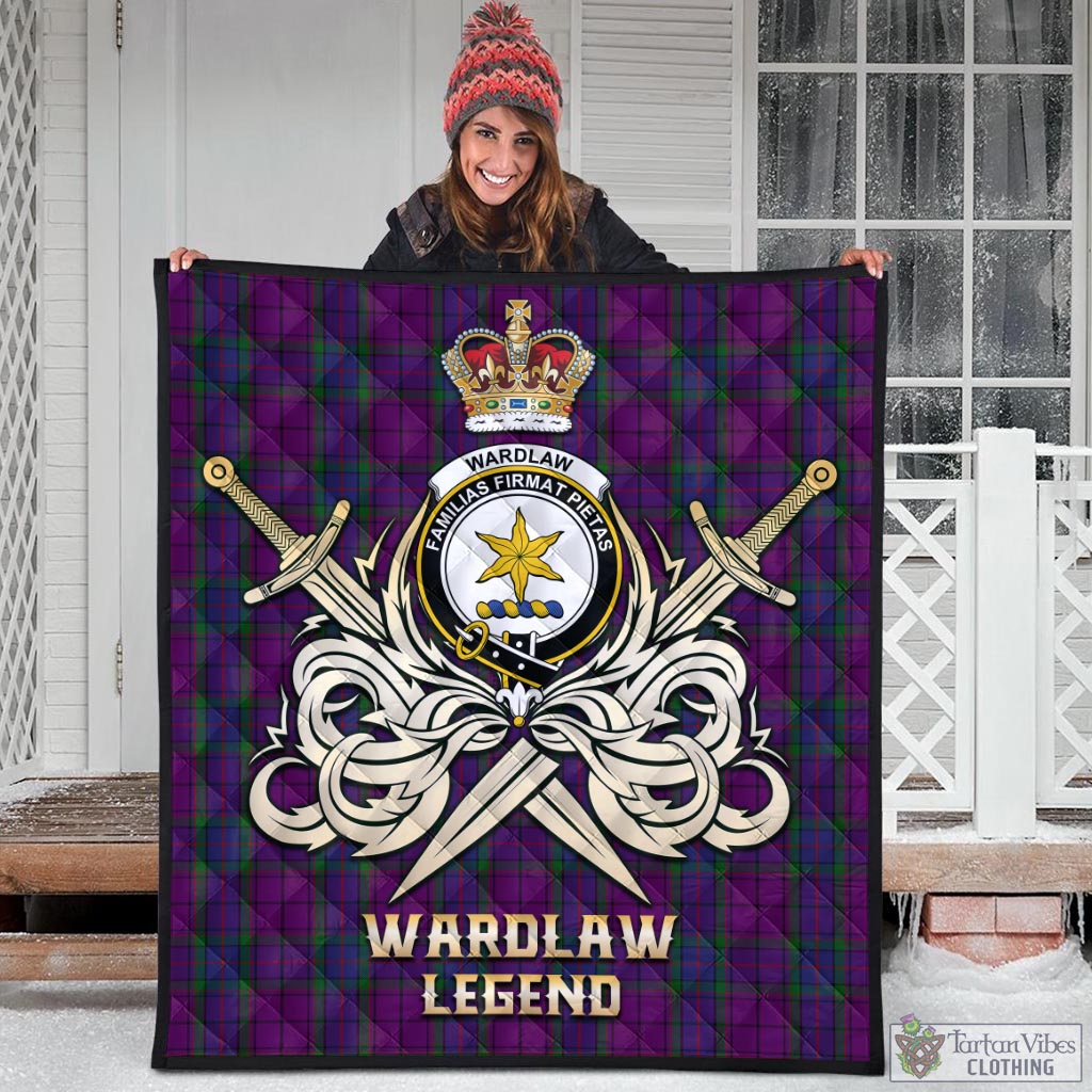 Tartan Vibes Clothing Wardlaw Tartan Quilt with Clan Crest and the Golden Sword of Courageous Legacy