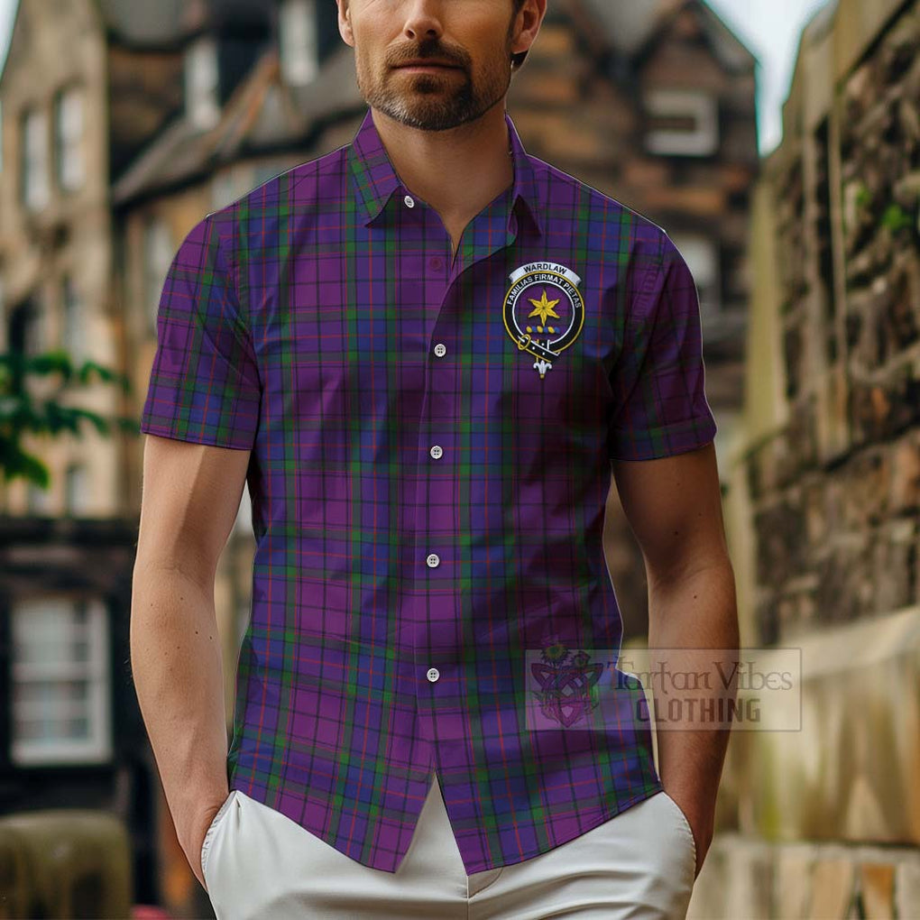 Tartan Vibes Clothing Wardlaw Tartan Short Sleeve Button Shirt with Family Crest Celtic Skull Style