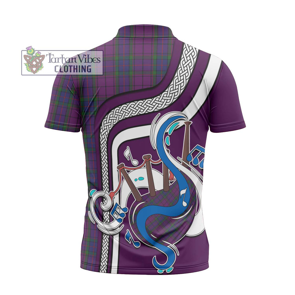 Wardlaw Tartan Zipper Polo Shirt with Epic Bagpipe Style - Tartanvibesclothing Shop