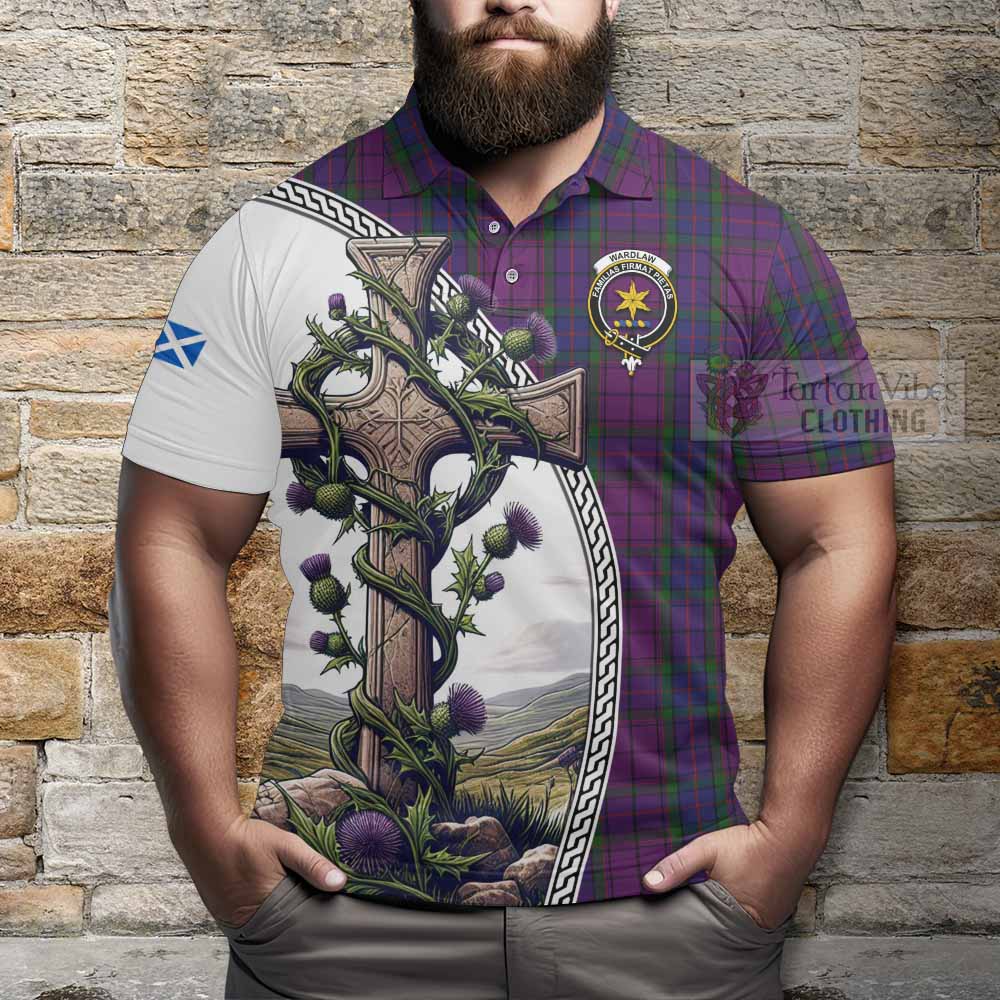 Tartan Vibes Clothing Wardlaw Tartan Polo Shirt with Family Crest and St. Andrew's Cross Accented by Thistle Vines