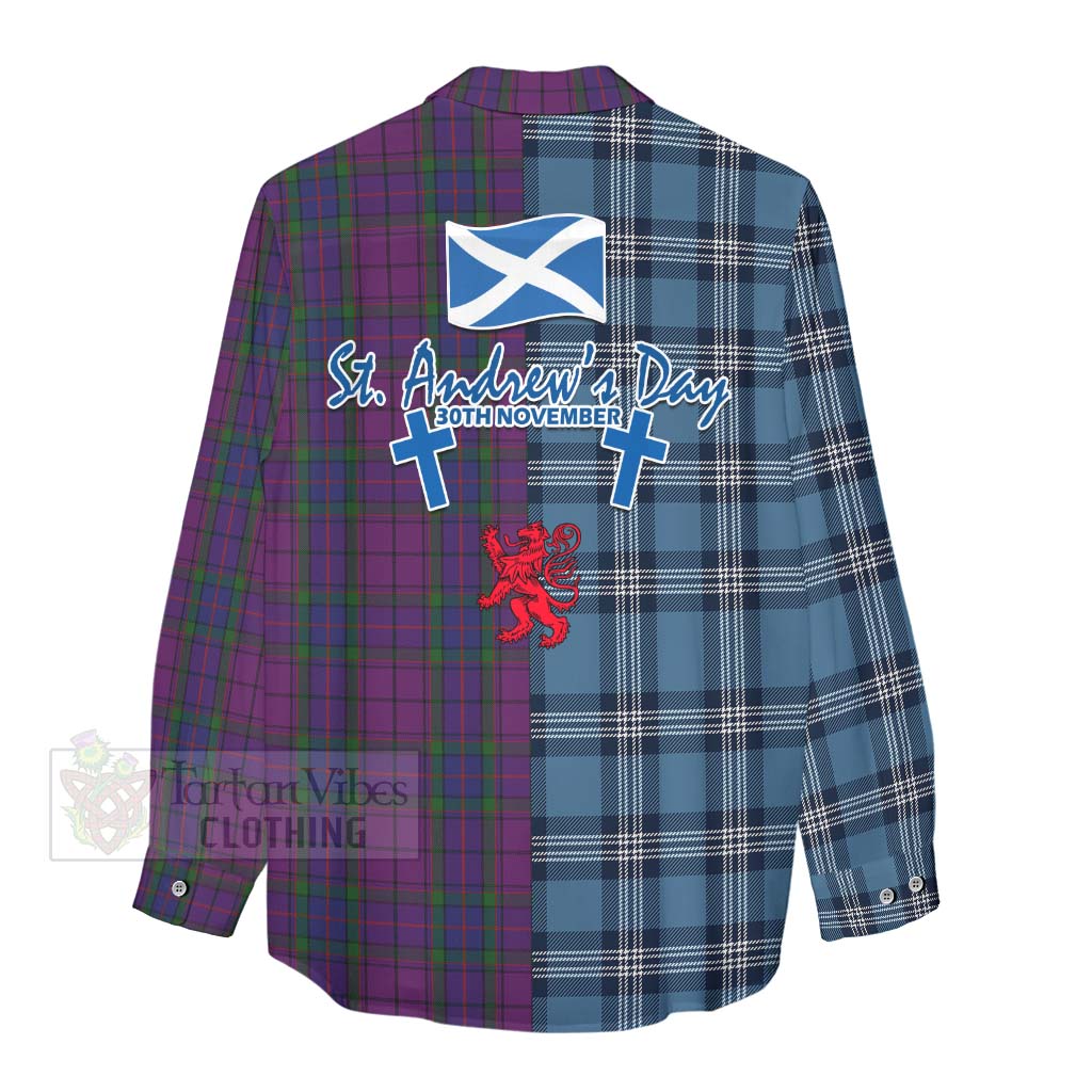 Tartan Vibes Clothing Wardlaw Tartan Women's Casual Shirt Happy St. Andrew's Day Half Tartan Style