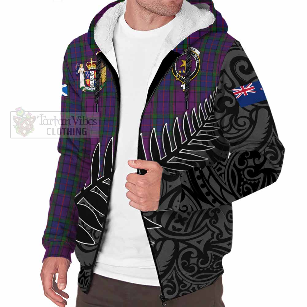 Tartan Vibes Clothing Wardlaw Crest Tartan Sherpa Hoodie with New Zealand Silver Fern Half Style