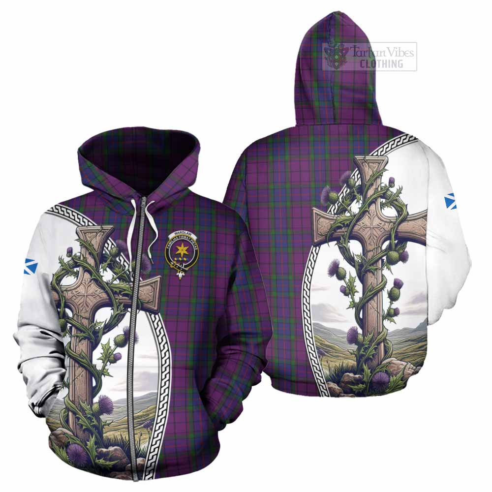 Tartan Vibes Clothing Wardlaw Tartan Hoodie with Family Crest and St. Andrew's Cross Accented by Thistle Vines