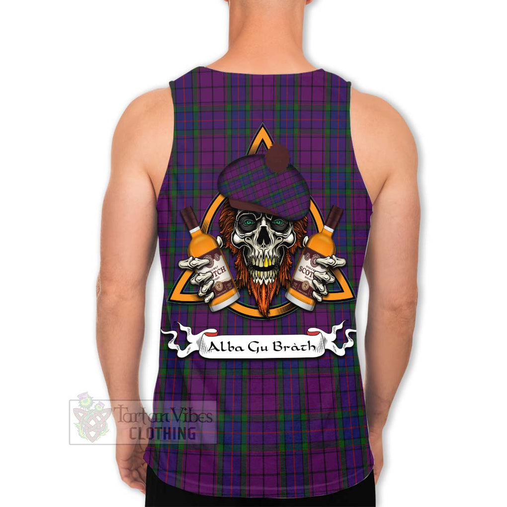 Tartan Vibes Clothing Wardlaw Tartan Men's Tank Top with Family Crest and Bearded Skull Holding Bottles of Whiskey