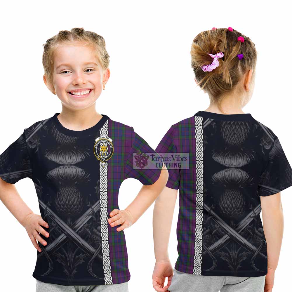 Tartan Vibes Clothing Wardlaw Tartan Kid T-Shirt with Family Crest Cross Sword Thistle Celtic Vibes