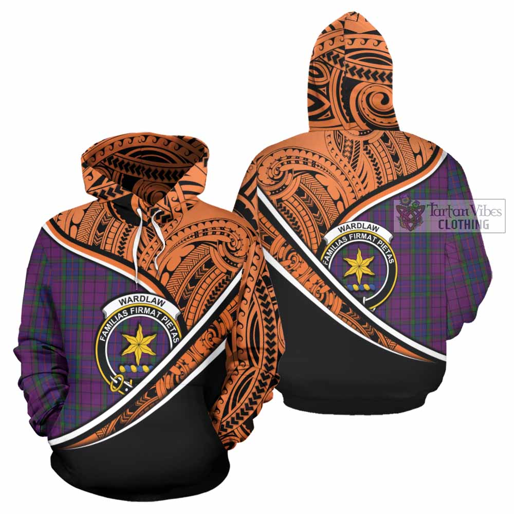 Tartan Vibes Clothing Wardlaw Crest Tartan Hoodie with Maori Tattoo Style - Orange Version