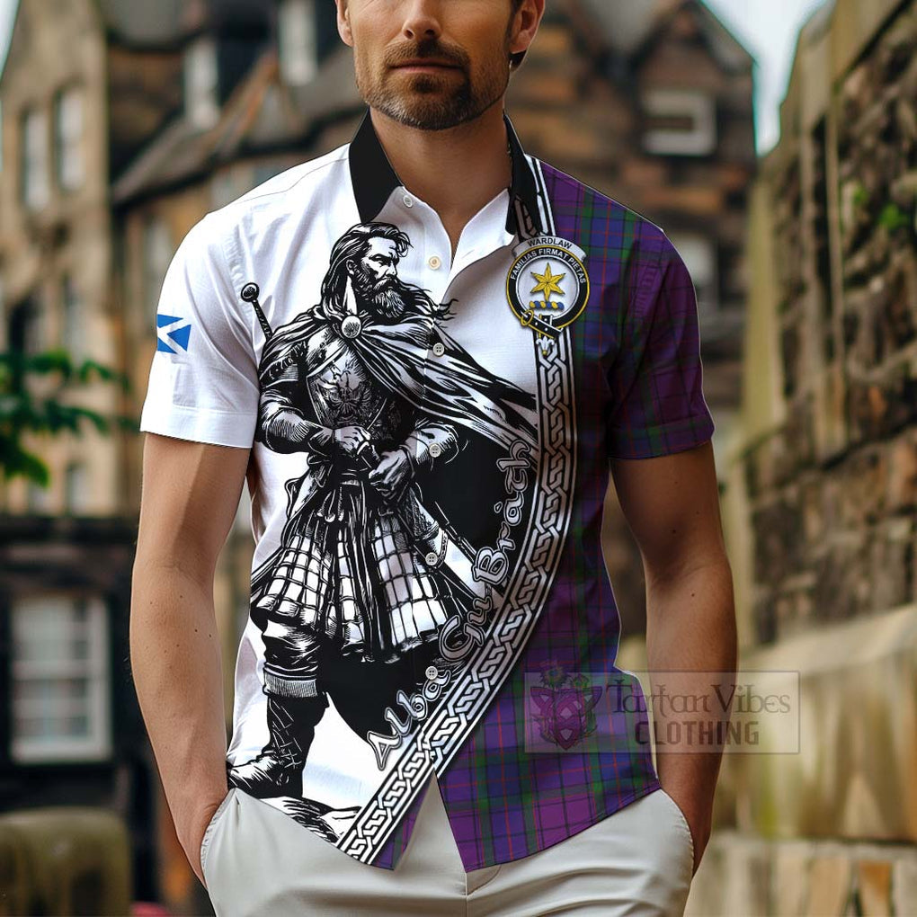 Tartan Vibes Clothing Wardlaw Tartan Clan Crest Short Sleeve Button Shirt with Highlander Warrior Celtic Style