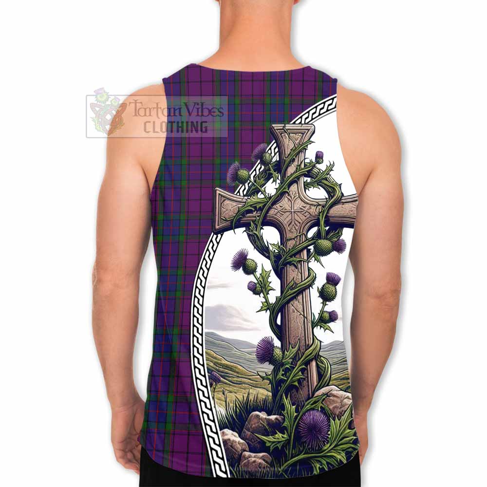 Tartan Vibes Clothing Wardlaw Tartan Men's Tank Top with Family Crest and St. Andrew's Cross Accented by Thistle Vines