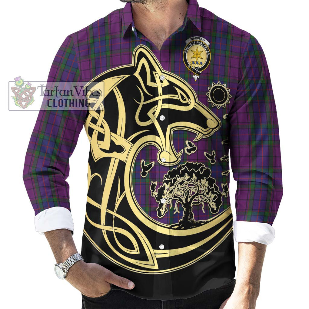 Wardlaw Tartan Long Sleeve Button Shirt with Family Crest Celtic Wolf Style - Tartan Vibes Clothing