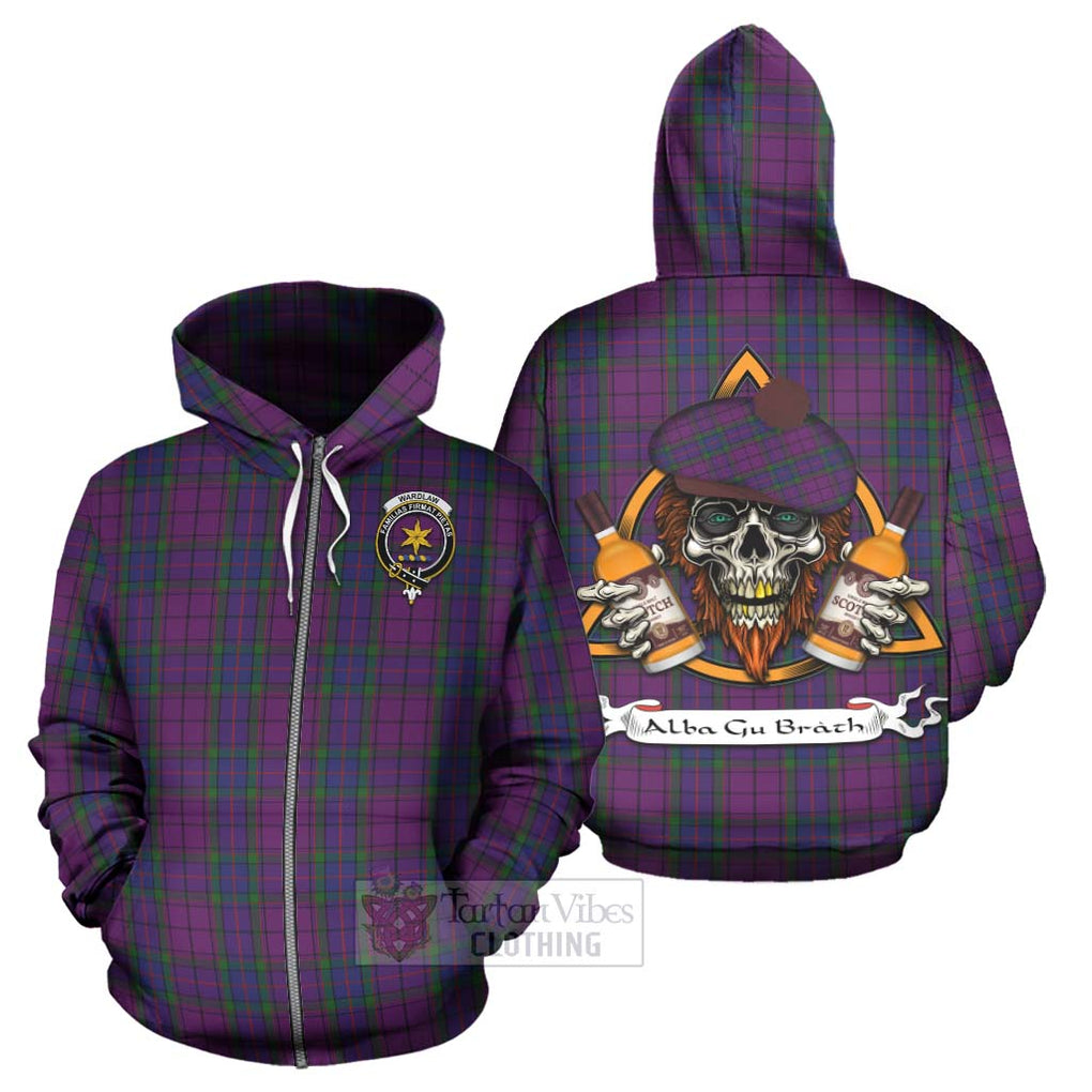 Tartan Vibes Clothing Wardlaw Tartan Hoodie with Family Crest and Bearded Skull Holding Bottles of Whiskey