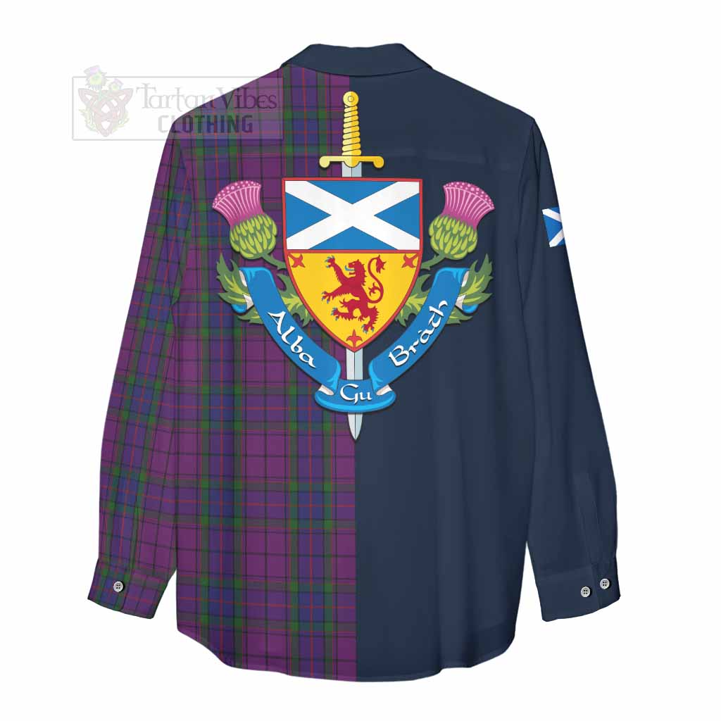 Tartan Vibes Clothing Wardlaw Tartan Women's Casual Shirt Alba with Scottish Lion Royal Arm Half Style