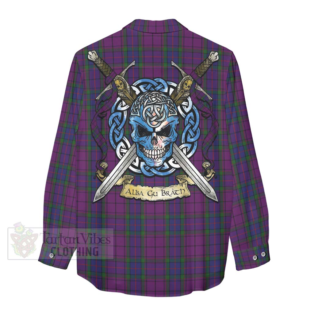 Tartan Vibes Clothing Wardlaw Tartan Women's Casual Shirt with Family Crest Celtic Skull Style