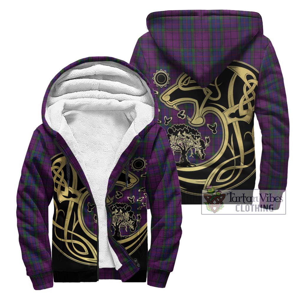 Tartan Vibes Clothing Wardlaw Tartan Sherpa Hoodie with Family Crest Celtic Wolf Style