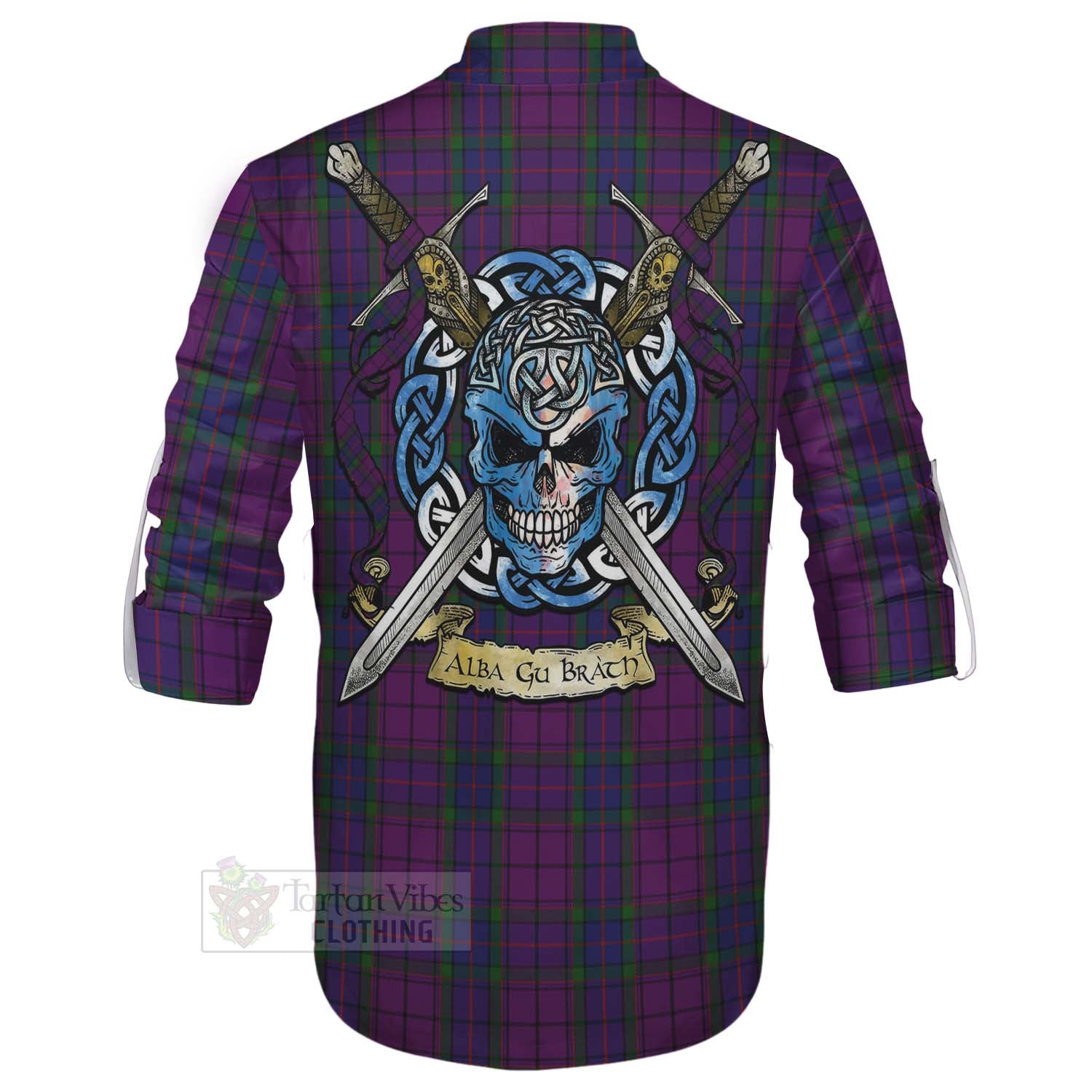 Tartan Vibes Clothing Wardlaw Tartan Ghillie Kilt Shirt with Family Crest Celtic Skull Style