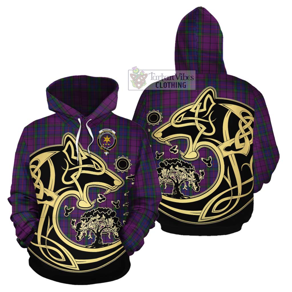 Tartan Vibes Clothing Wardlaw Tartan Cotton Hoodie with Family Crest Celtic Wolf Style