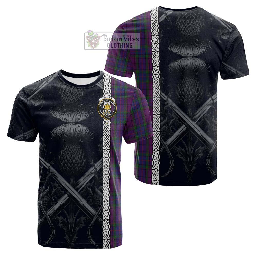 Tartan Vibes Clothing Wardlaw Tartan Cotton T-shirt with Family Crest Cross Sword Thistle Celtic Vibes