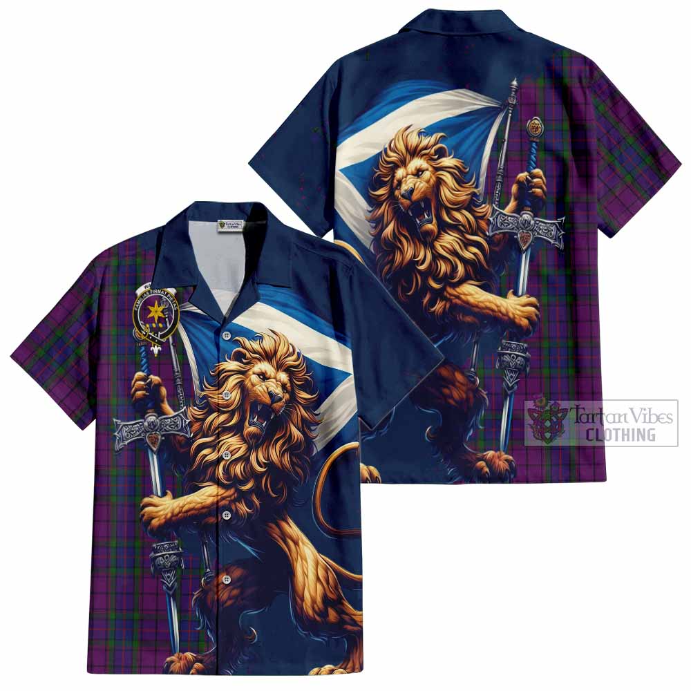 Tartan Vibes Clothing Wardlaw Tartan Family Crest Short Sleeve Button Shirt with Scottish Majestic Lion