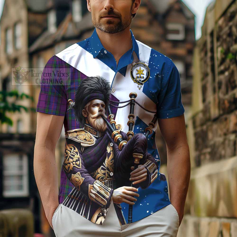 Tartan Vibes Clothing Wardlaw Tartan Short Sleeve Button Shirt with Family Crest Scottish Bagpiper Vibes