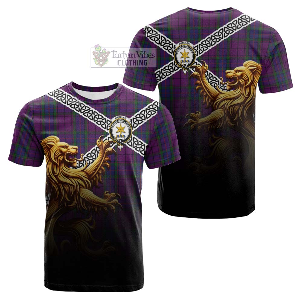 Wardlaw Crest Tartan Cotton T-shirt with Golden Lion Emblem Celtic Style - Tartan Vibes Clothing