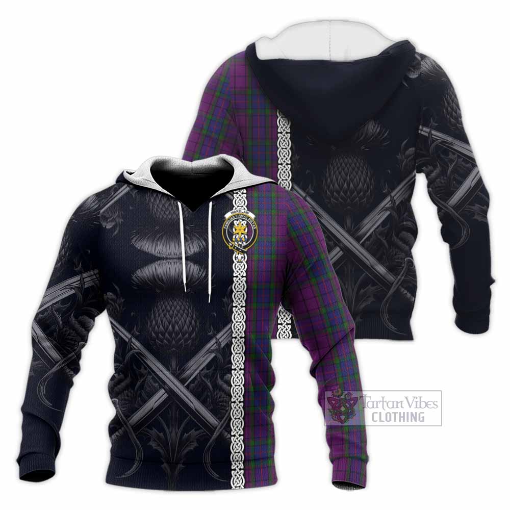 Tartan Vibes Clothing Wardlaw Tartan Knitted Hoodie with Family Crest Cross Sword Thistle Celtic Vibes