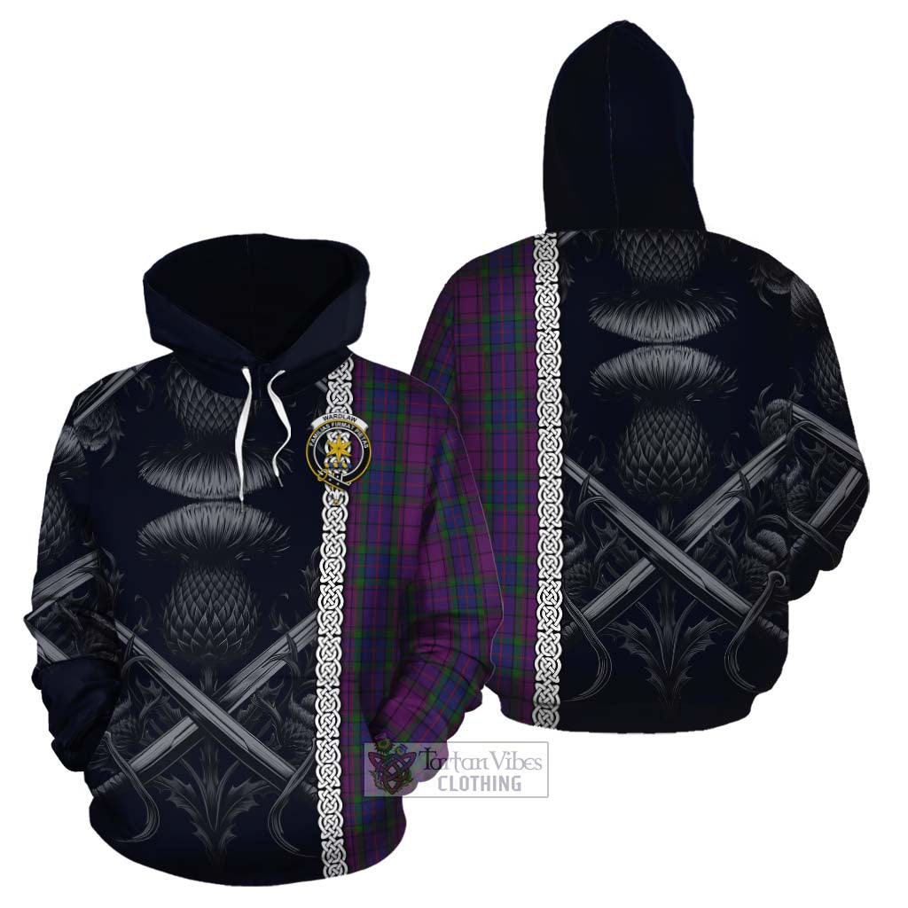 Tartan Vibes Clothing Wardlaw Tartan Cotton Hoodie with Family Crest Cross Sword Thistle Celtic Vibes