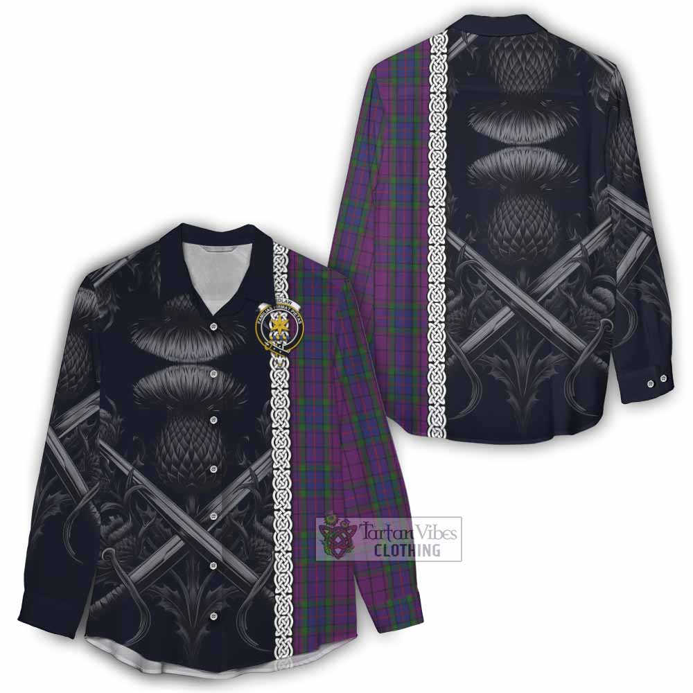 Tartan Vibes Clothing Wardlaw Tartan Women's Casual Shirt with Family Crest Cross Sword Thistle Celtic Vibes