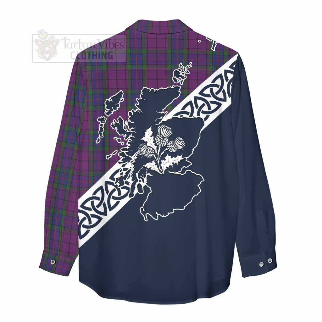 Tartan Vibes Clothing Wardlaw Tartan Women's Casual Shirt Featuring Thistle and Scotland Map