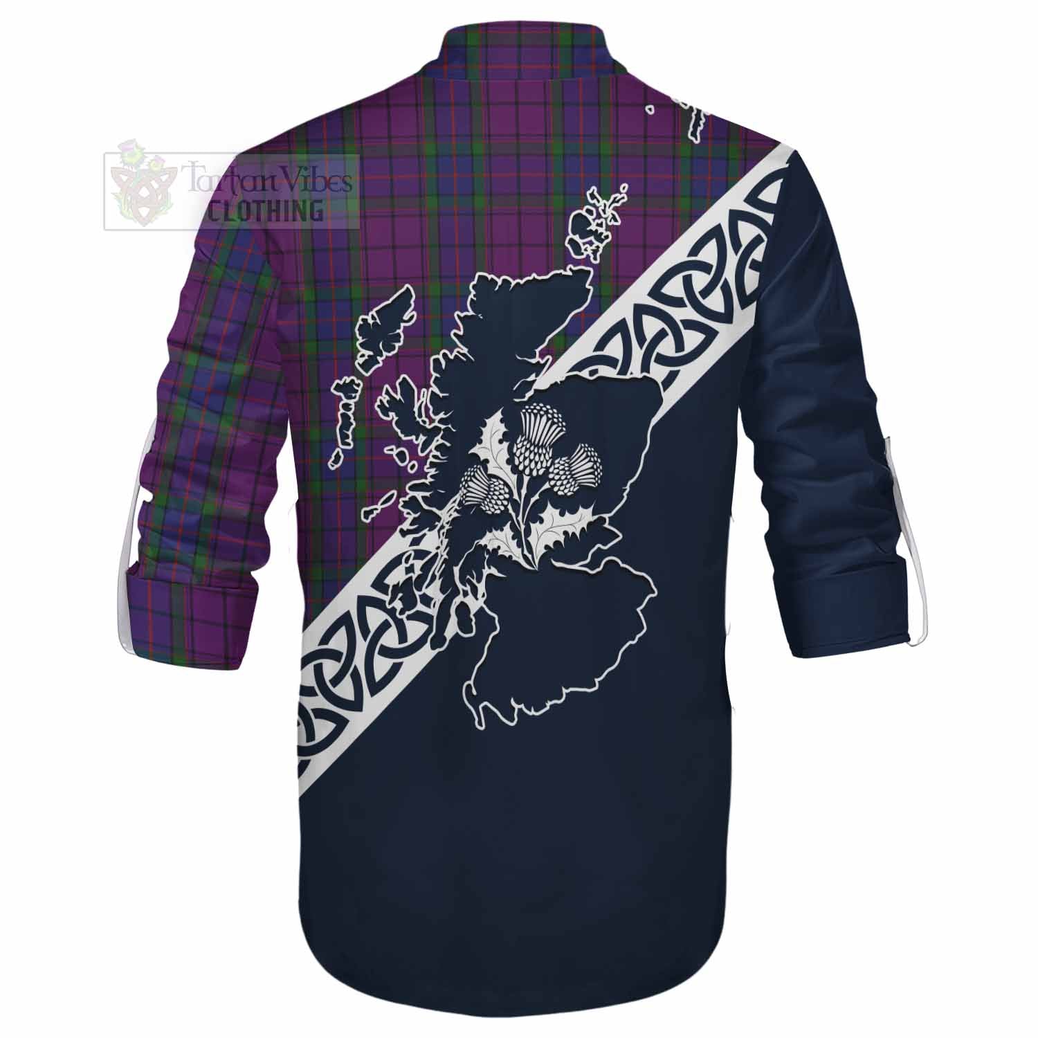 Tartan Vibes Clothing Wardlaw Tartan Ghillie Kilt Shirt Featuring Thistle and Scotland Map