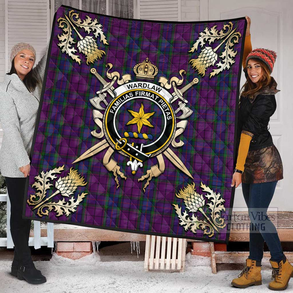 Tartan Vibes Clothing Wardlaw Tartan Quilt with Family Crest and Scottish Golden Courage Shield