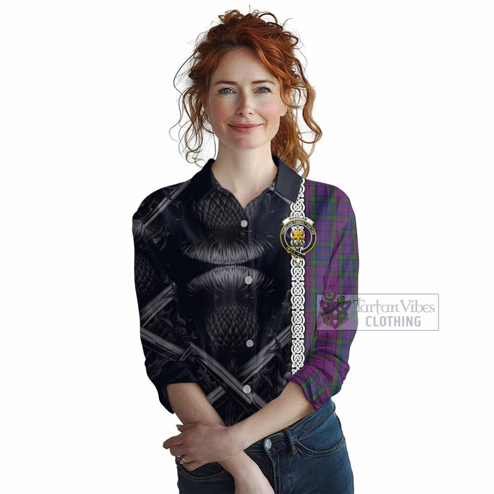 Tartan Vibes Clothing Wardlaw Tartan Women's Casual Shirt with Family Crest Cross Sword Thistle Celtic Vibes