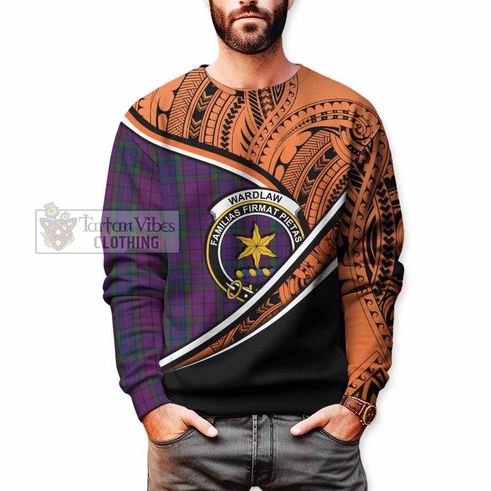 Tartan Vibes Clothing Wardlaw Crest Tartan Sweatshirt with Maori Tattoo Style - Orange Version