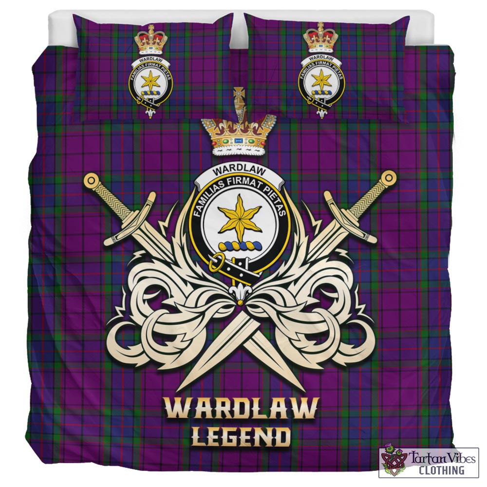 Tartan Vibes Clothing Wardlaw Tartan Bedding Set with Clan Crest and the Golden Sword of Courageous Legacy