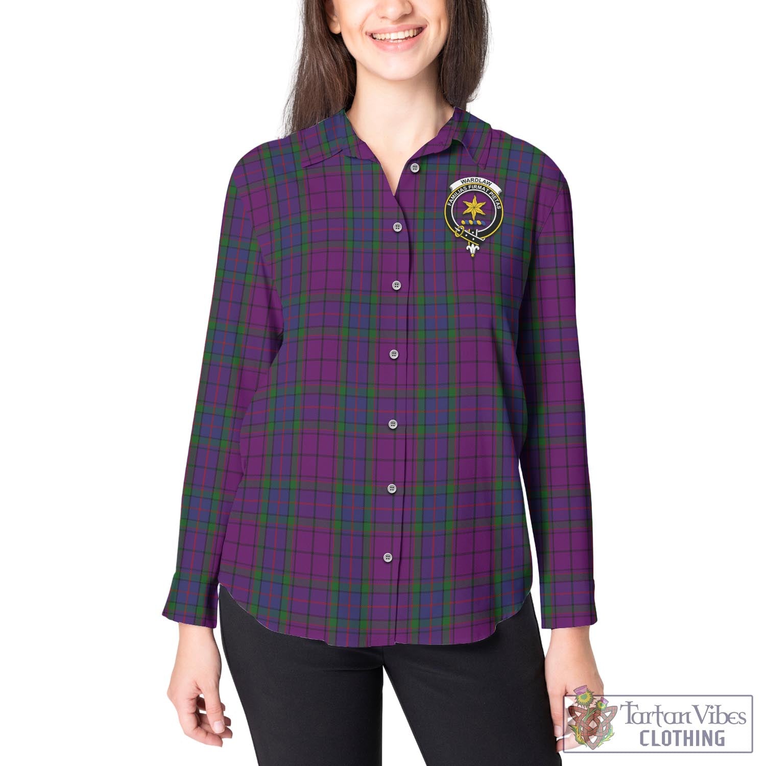 Tartan Vibes Clothing Wardlaw Tartan Womens Casual Shirt with Family Crest