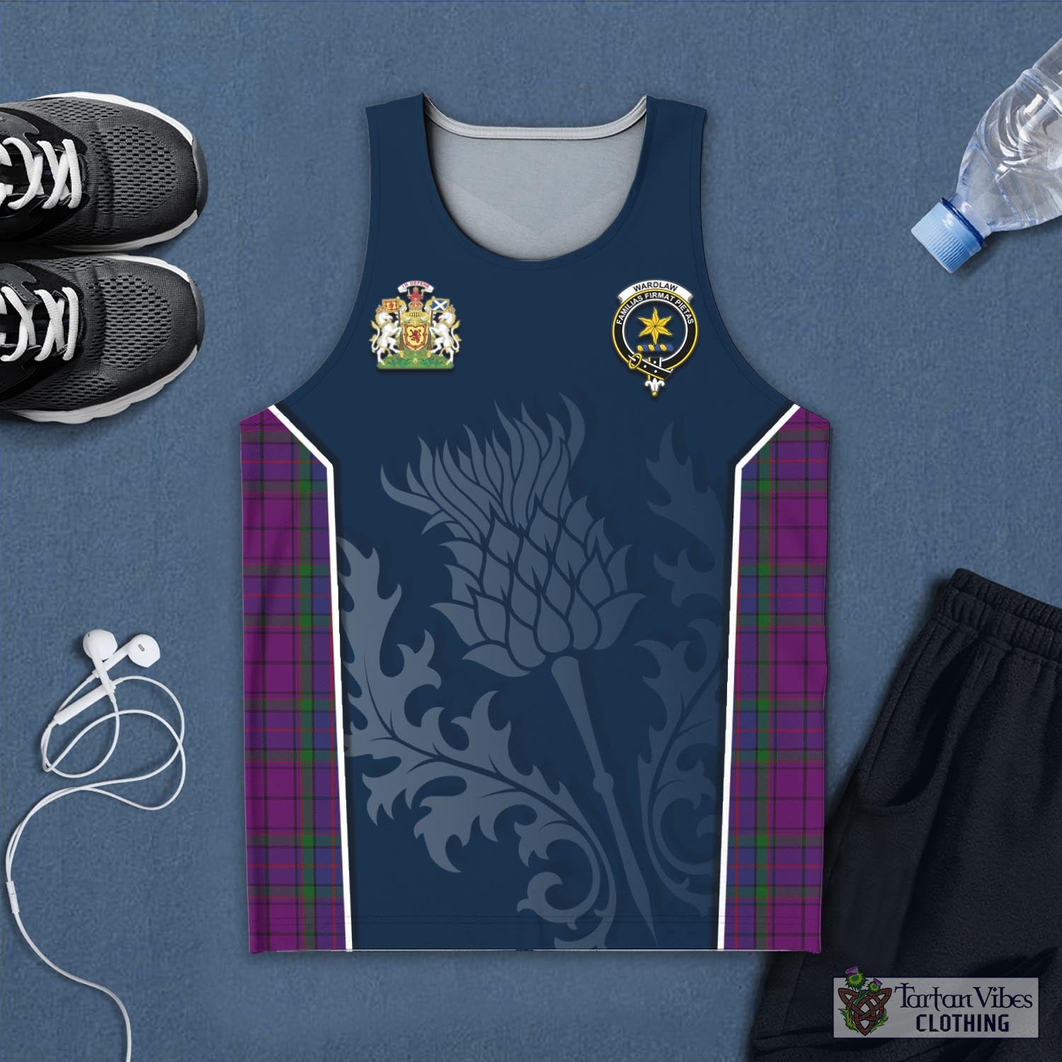 Tartan Vibes Clothing Wardlaw Tartan Men's Tanks Top with Family Crest and Scottish Thistle Vibes Sport Style