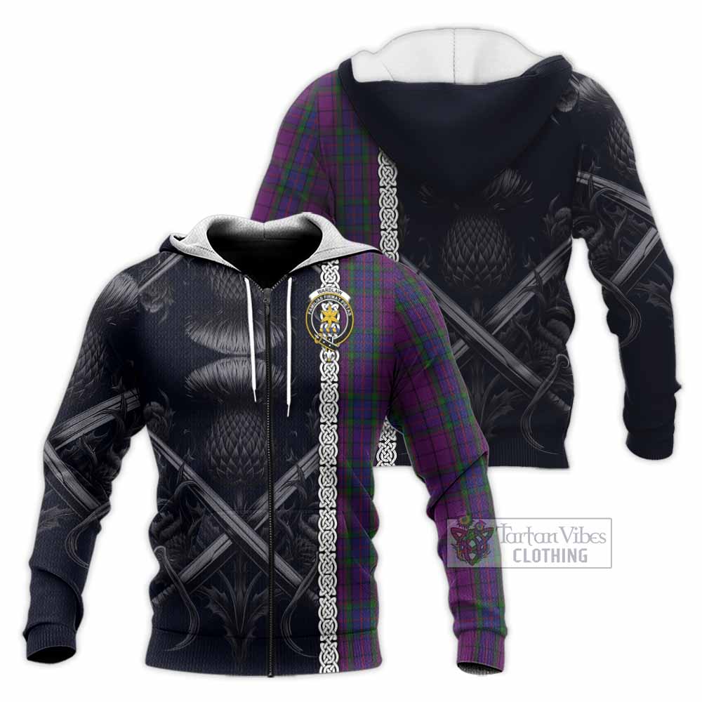 Tartan Vibes Clothing Wardlaw Tartan Knitted Hoodie with Family Crest Cross Sword Thistle Celtic Vibes