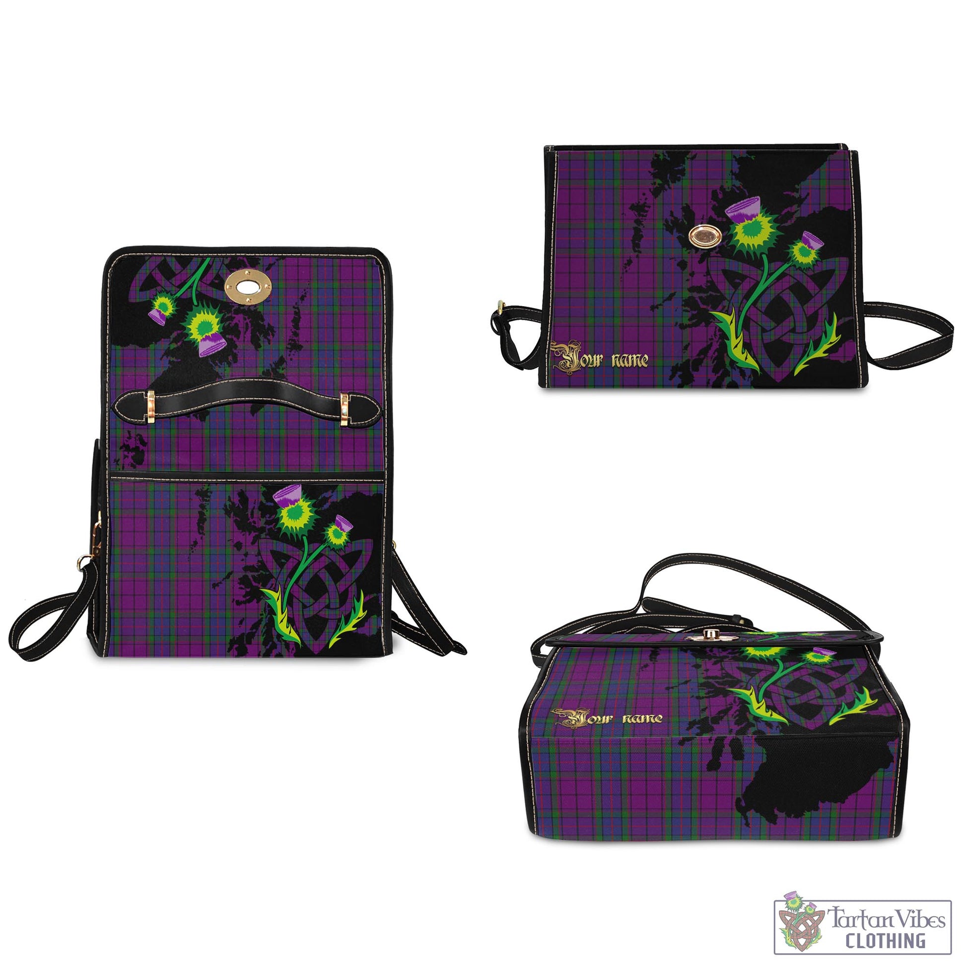 Tartan Vibes Clothing Wardlaw Tartan Waterproof Canvas Bag with Scotland Map and Thistle Celtic Accents