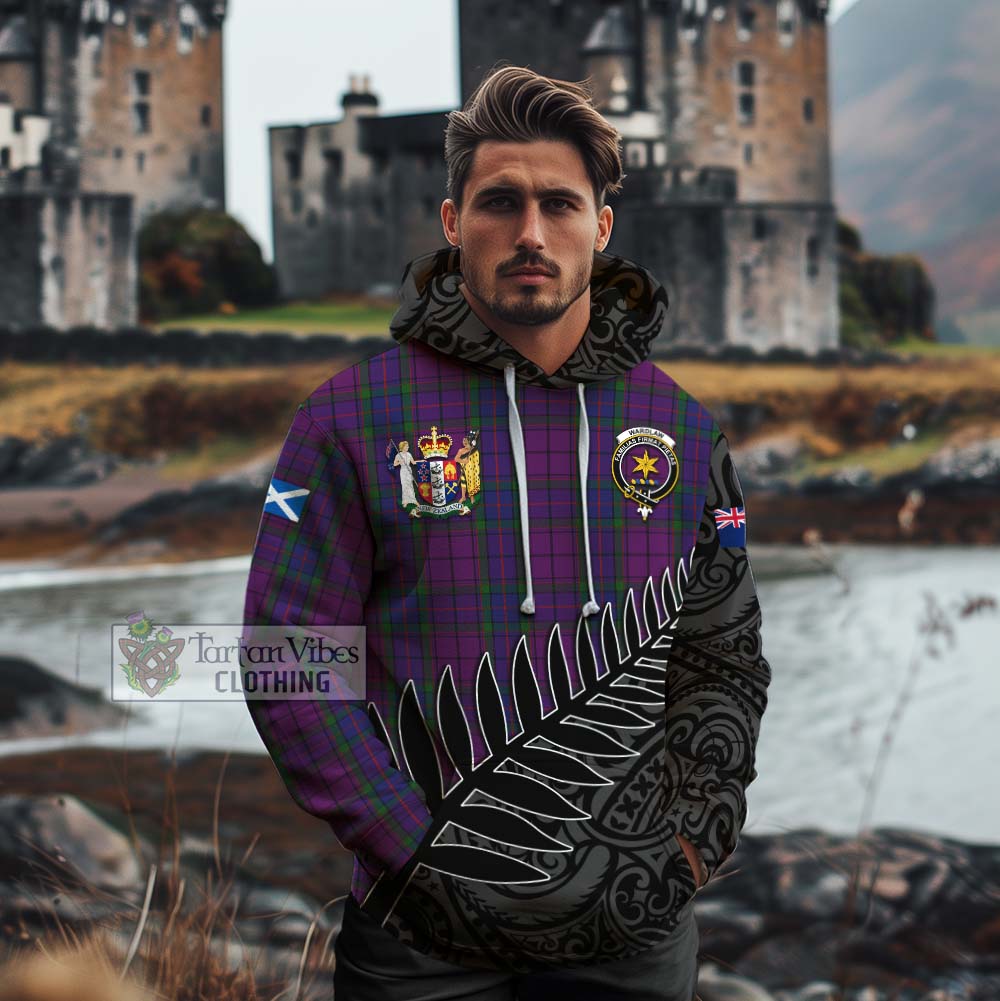 Tartan Vibes Clothing Wardlaw Crest Tartan Cotton Hoodie with New Zealand Silver Fern Half Style