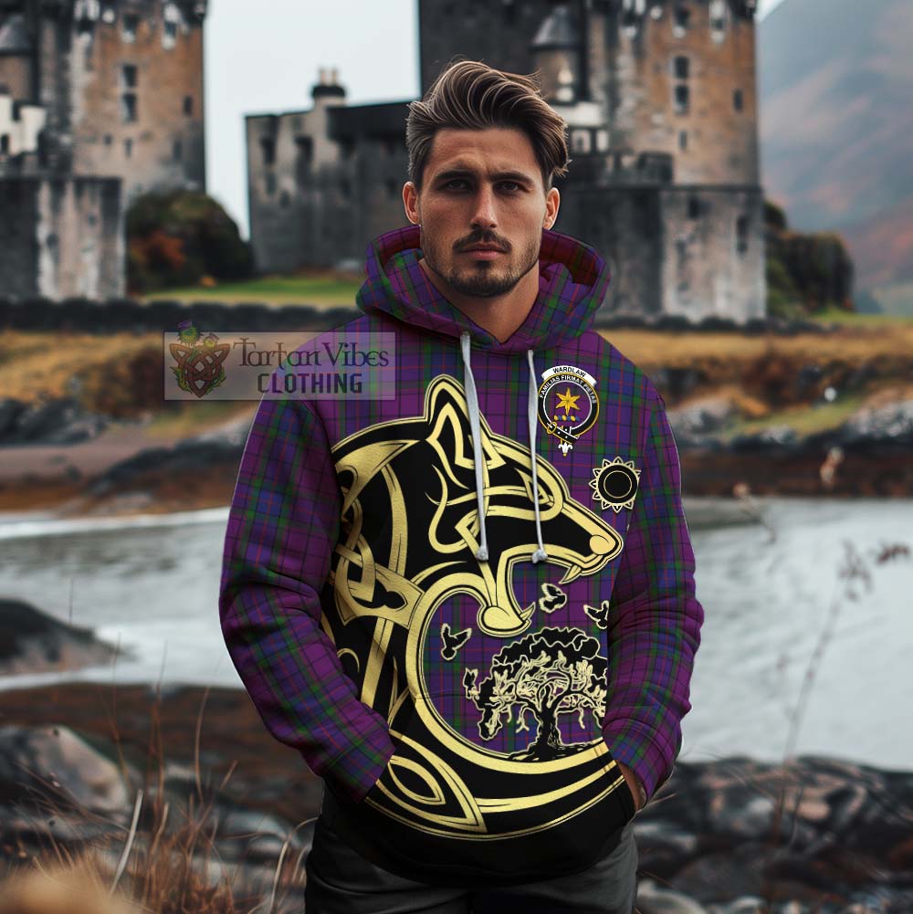 Tartan Vibes Clothing Wardlaw Tartan Cotton Hoodie with Family Crest Celtic Wolf Style